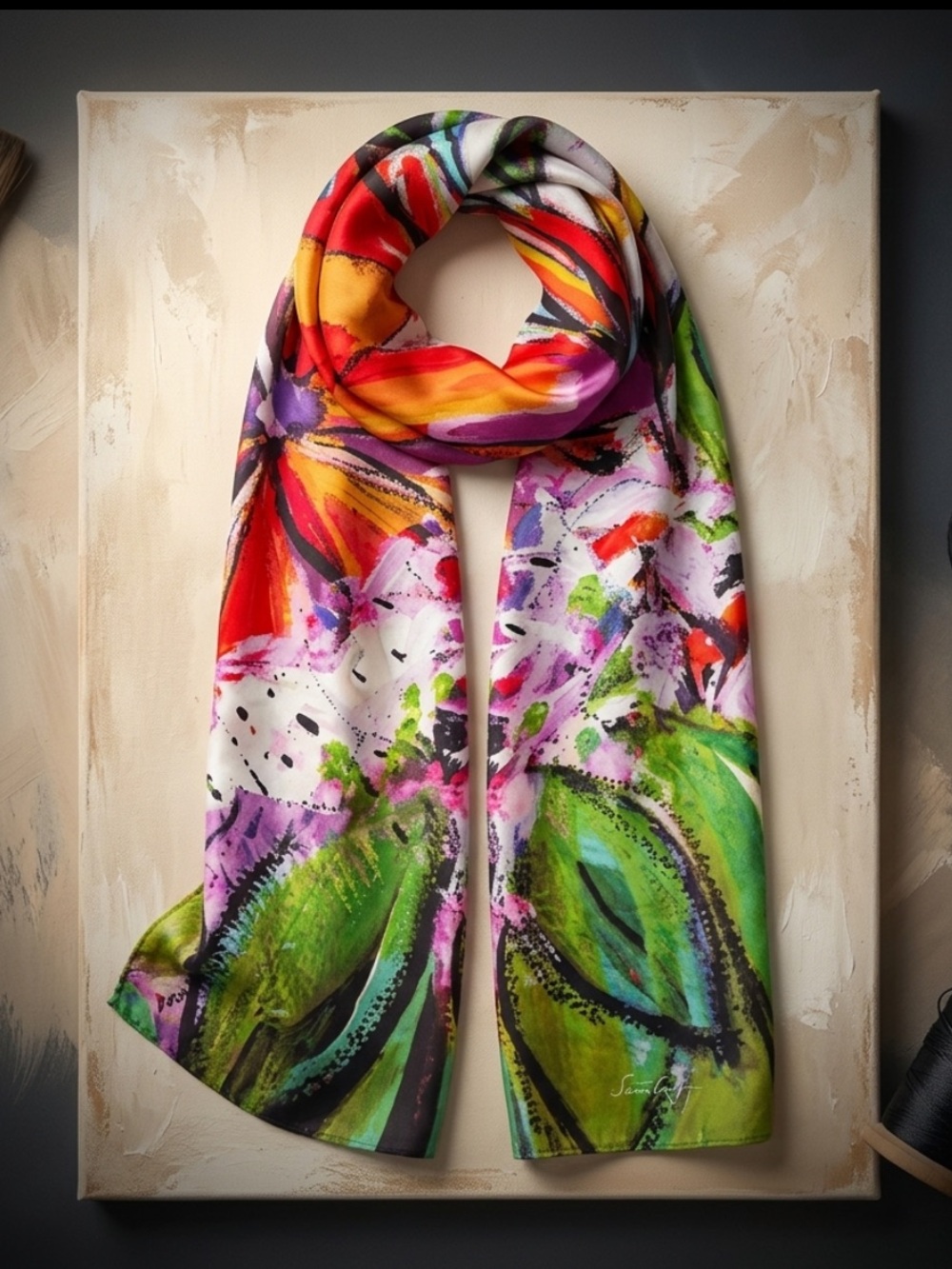 Le Galeriste x Santerre Abstract Art Scarf Made in Canada Vibrant Wearable Art